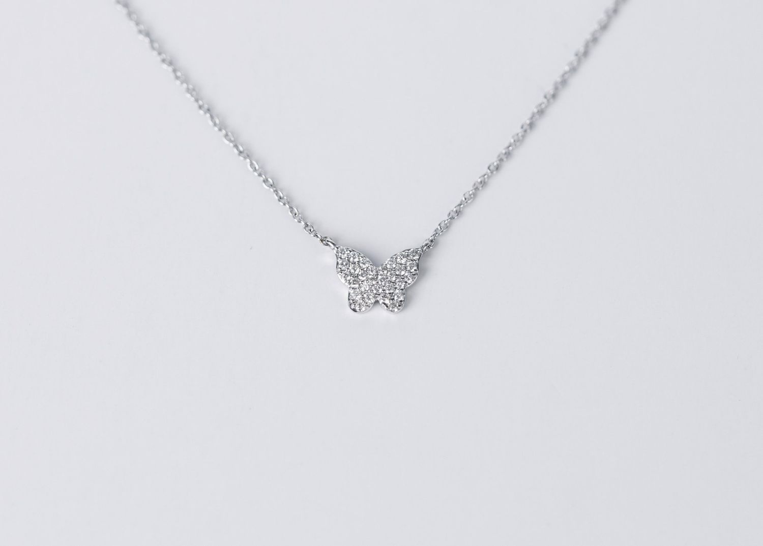 VLN- 14KW 1.70g .16ctw Diamond Butterfly Pendant 16-18&quot;