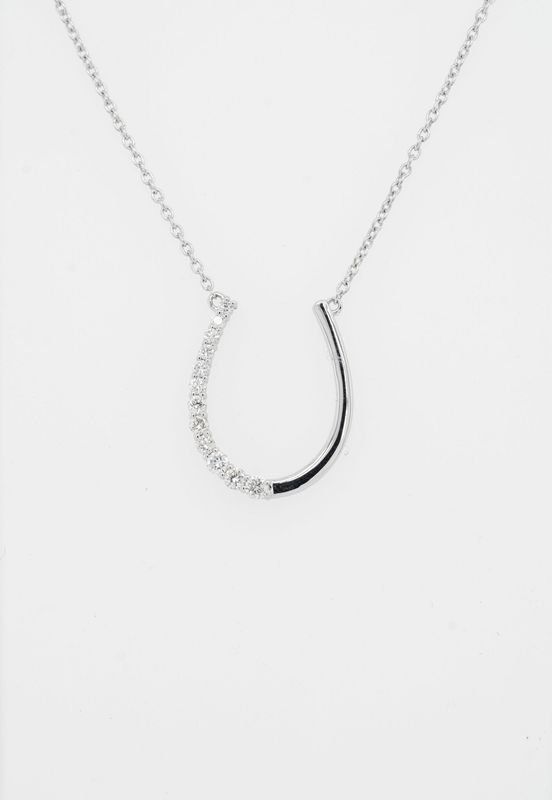 AIE- 16-18&quot; 14KW 1.9g .16ctw Diamond Horseshoe Necklace