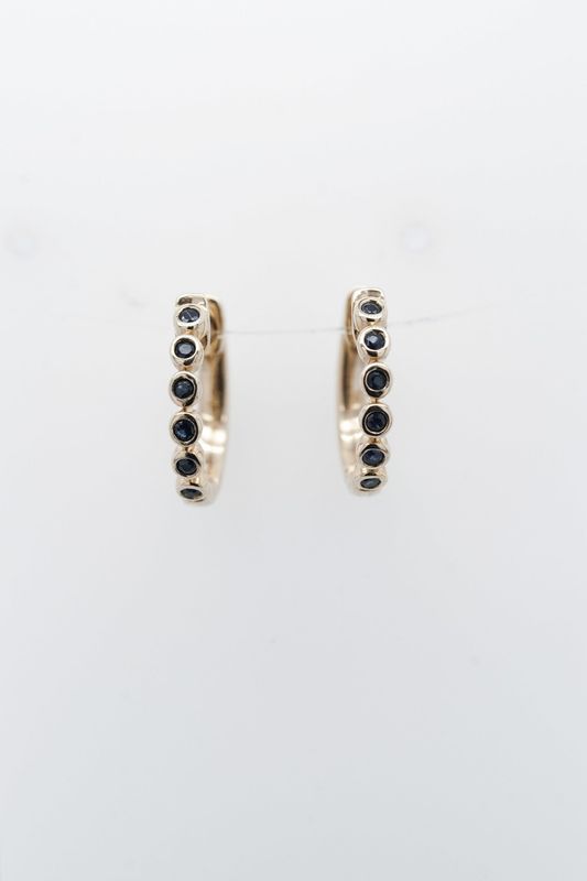 VDN- 14KY 2.20g .18ctw Sapphire Bezel Hoop Earrings