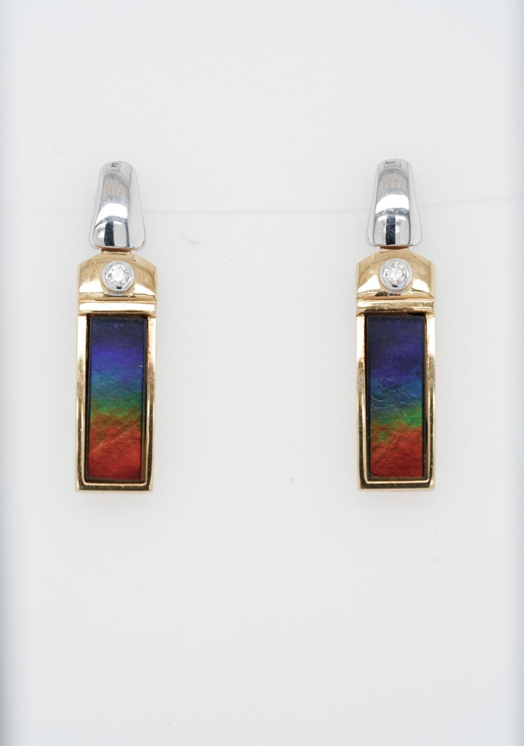 NTT- 18KWY 5.82g Ammolite &amp; Diamond Earrings