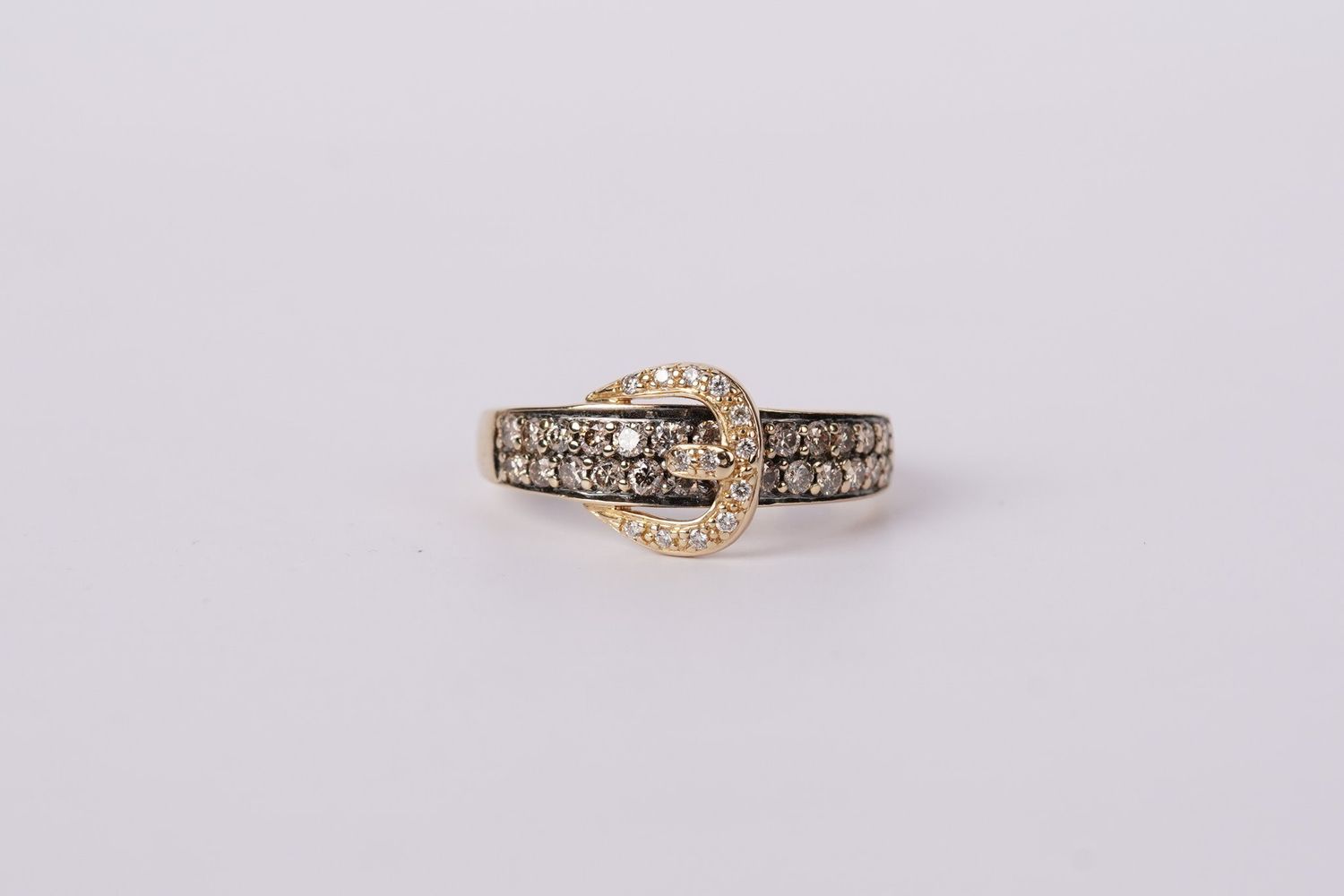 DTTX- 14KY 3.58g .75ctw Chocolate Diamond Levian Belt Buckle Ring (size 8.75)