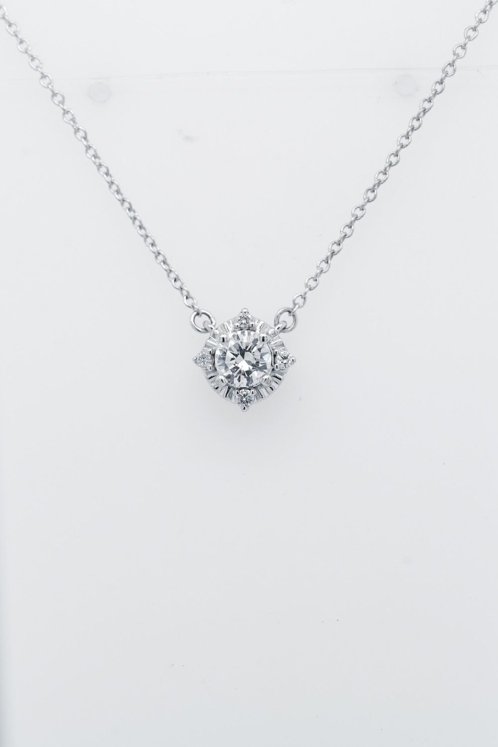 DTT- 14KW 2.1g .40ctw (.35ctr) J/VS2 European Cut Diamond Halo Pendant 18&quot;