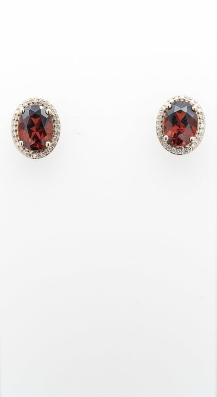 VLI- 14KY 2.10g 3.48ctw (3.30ctrs) Garnet &amp; Diamond Halo Earrings