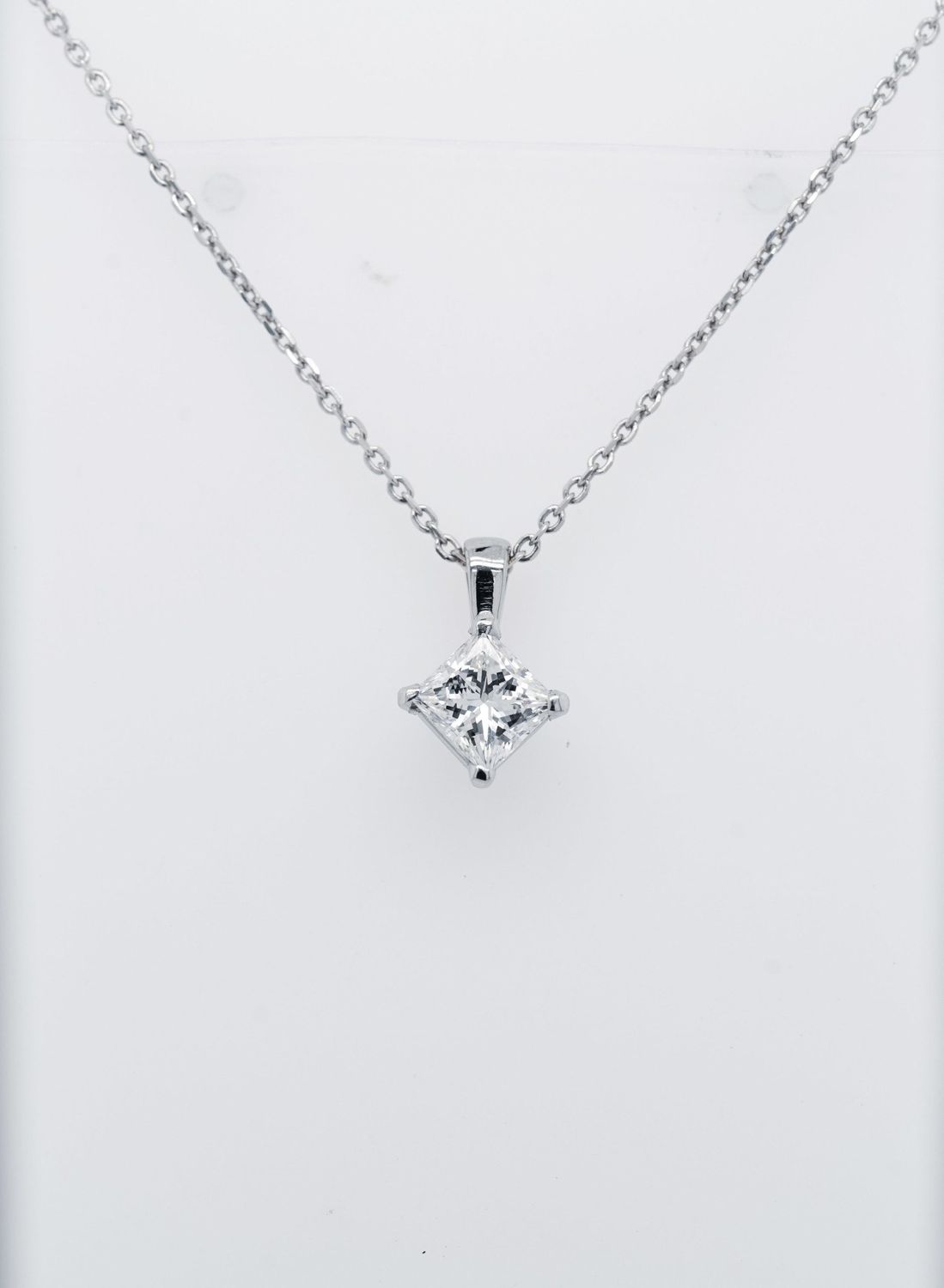 BTT- 14KW 2.42g .71ct G/VS2 Princess Cut Diamond Solitaire Pendant 16-18&quot;