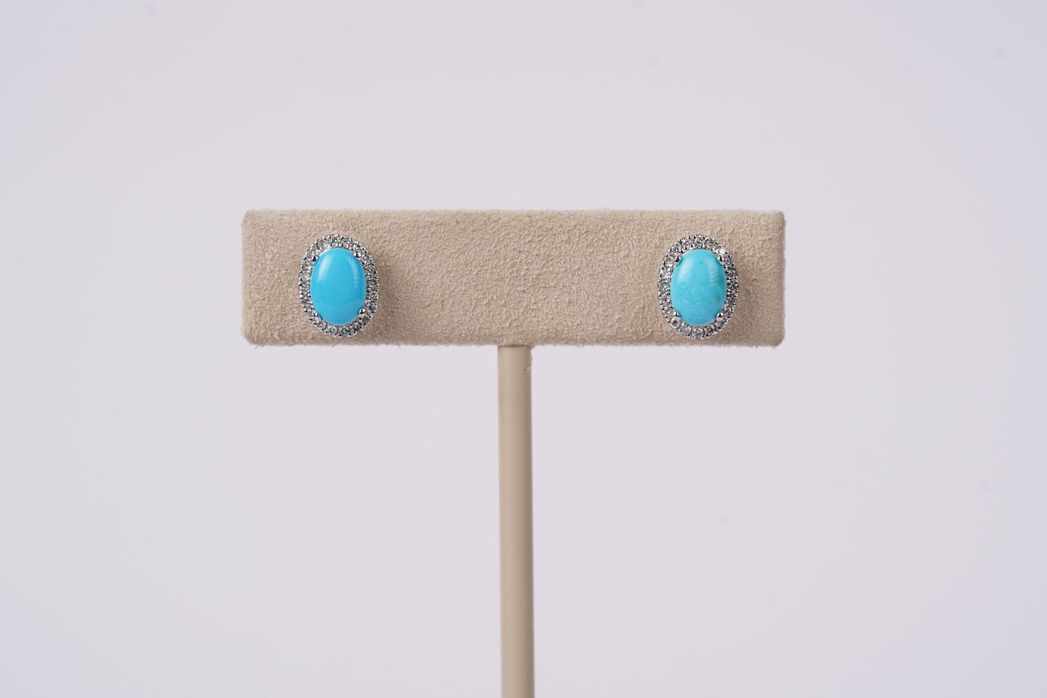 NET- 14KW 2.30g Turquoise &amp; .16ctw Diamond Halo Stud Earrings