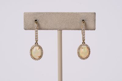 NTT- 14KY 2.75g 1.97ctw Opal &amp; Diamond Halo Dangle Earrings