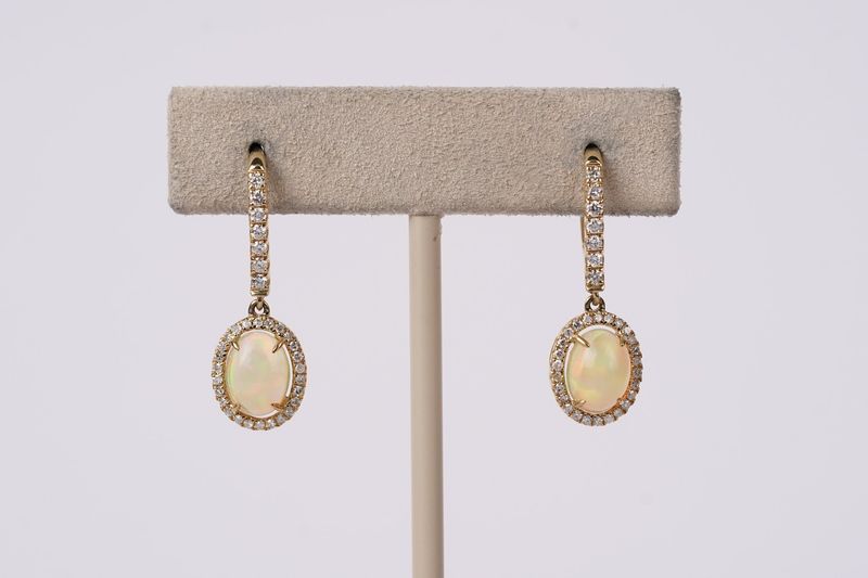 NTT- 14KY 2.75g 1.97ctw Opal &amp; Diamond Halo Dangle Earrings