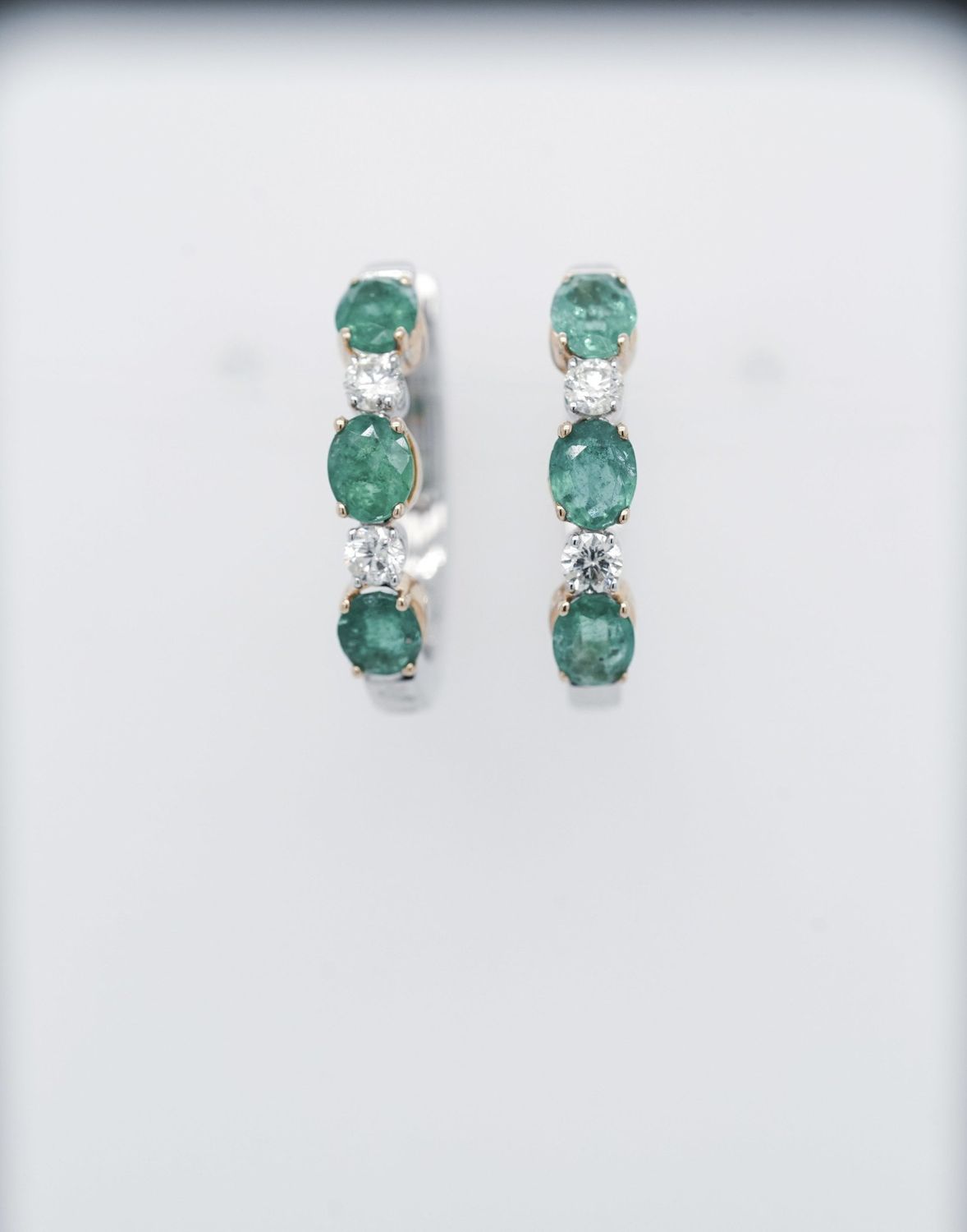 RTT- 14KWY 5.44g 2.41ctw Emerald &amp; Diamond Hoop Earrings