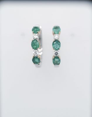 RTT- 14KWY 5.44g 2.41ctw Emerald &amp; Diamond Hoop Earrings
