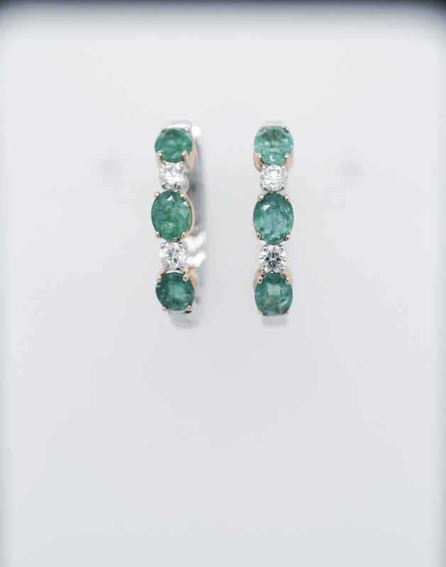 RTT- 14KWY 5.44g 2.41ctw Emerald &amp; Diamond Hoop Earrings