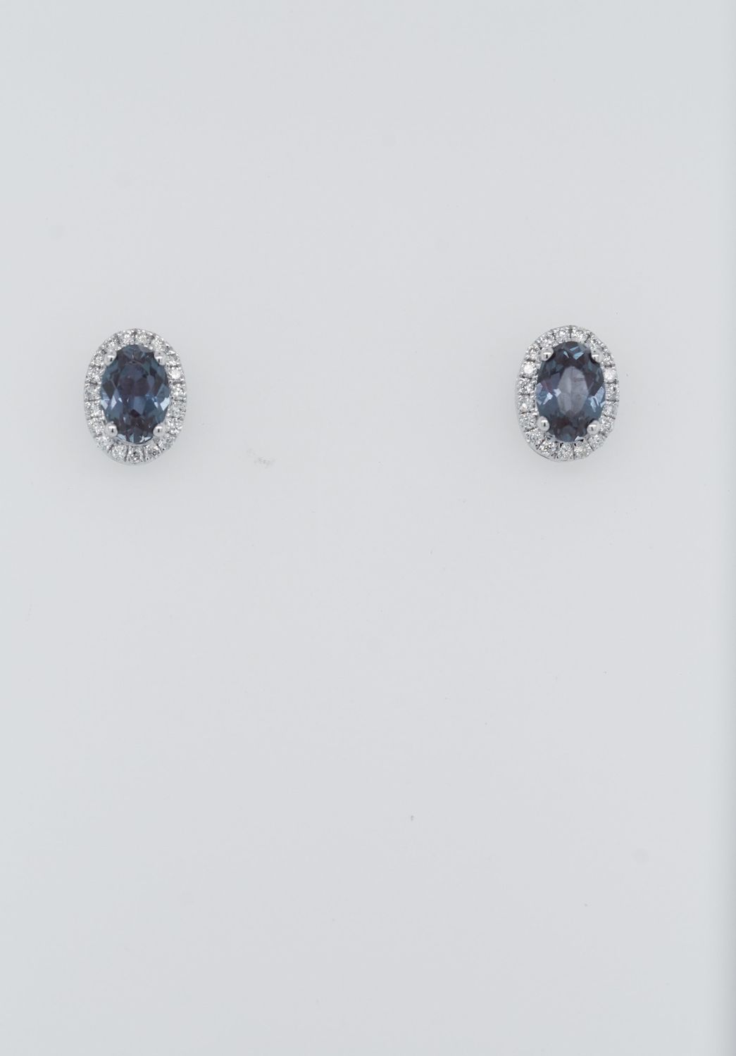 NAV- 14KW 2.12g 1.35ctw Created Alexandrite &amp; Diamond Halo Stud Earrings