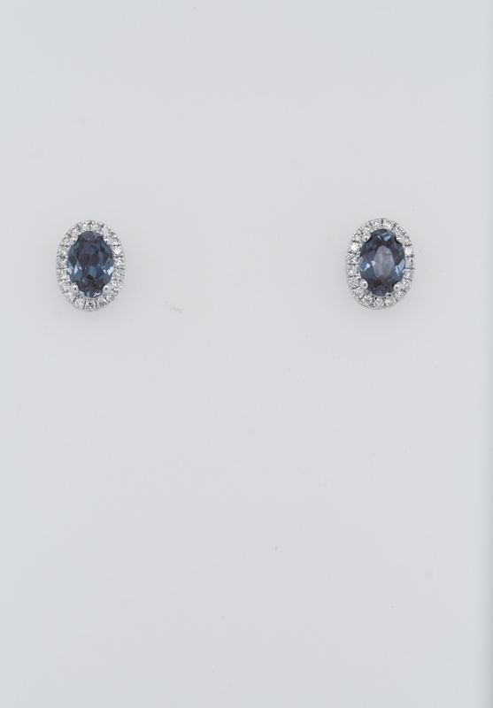 NAV- 14KW 2.12g 1.35ctw Created Alexandrite &amp; Diamond Halo Stud Earrings