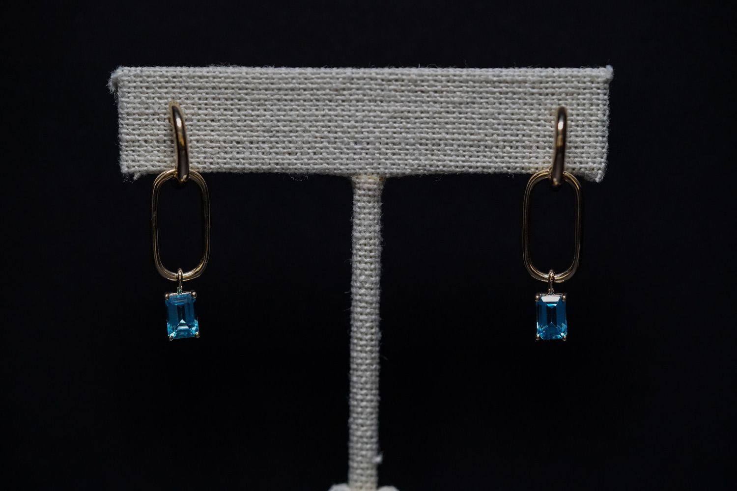 AIR- 14KY 3.30g 6x4mm Emerald Cut Blue Topaz Paperclip Earrings