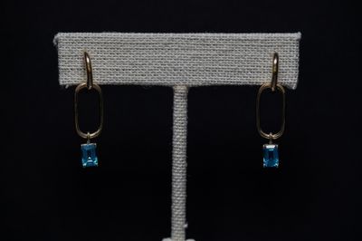 AIR- 14KY 3.30g 6x4mm Emerald Cut Blue Topaz Paperclip Earrings