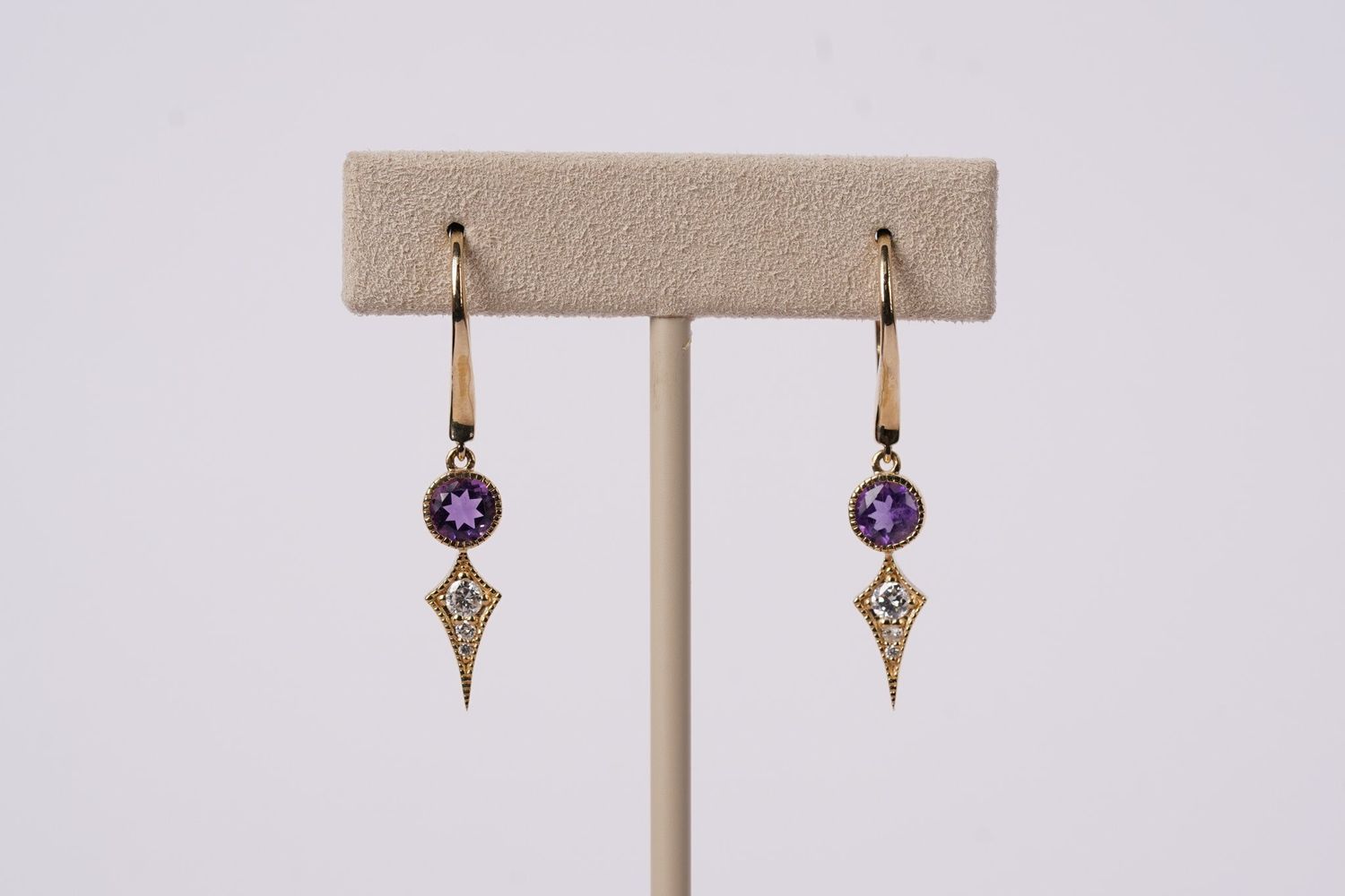 DIT- 14KY 3.00g 1.2ctw Amethyst &amp; Diamond Dangle Earrings