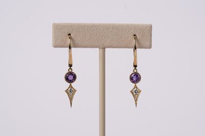 DIT- 14KY 3.00g 1.2ctw Amethyst &amp; Diamond Dangle Earrings