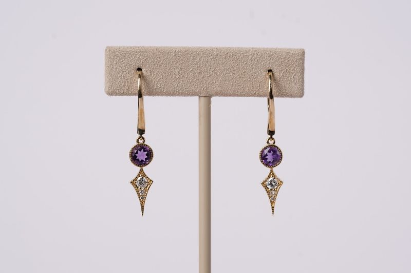 DIT- 14KY 3.00g 1.2ctw Amethyst &amp; Diamond Dangle Earrings