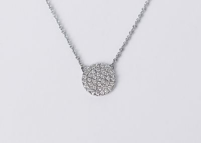 NET- 14KW 2.81g .40ctw Pave Diamond Disc Necklace 16-18&quot;