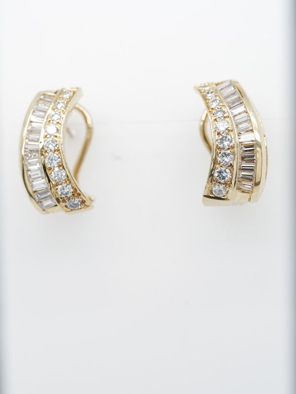 RTTX- 18KY 10.21g 1.50ctw Baguette &amp; Diamond Omega Back Earrings