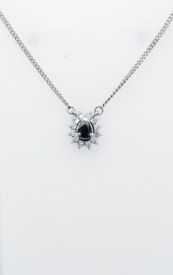 AEL- Platinum 4.1g .36ctw (.22ctr) Blue Sapphire &amp; Diamond Halo Pendant 14-16&quot;