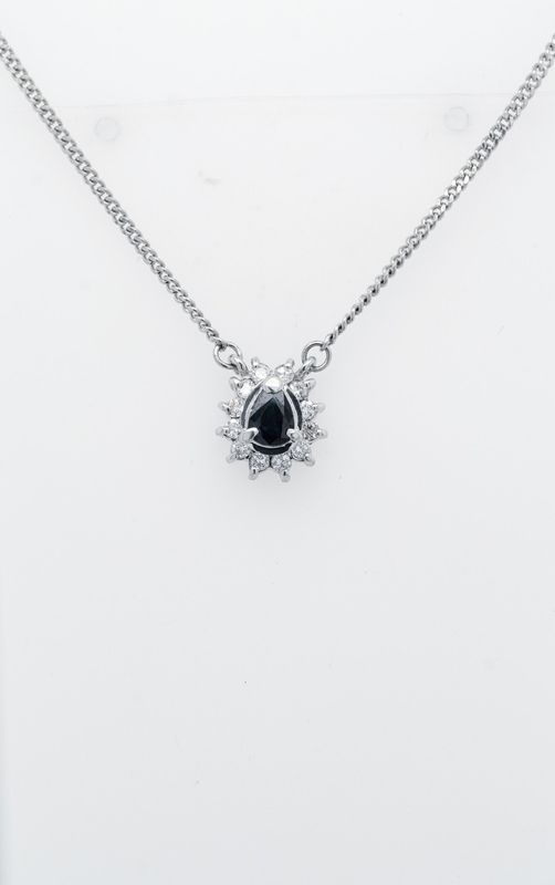 AEL- Platinum 4.1g .36ctw (.22ctr) Blue Sapphire &amp; Diamond Halo Pendant 14-16&quot;
