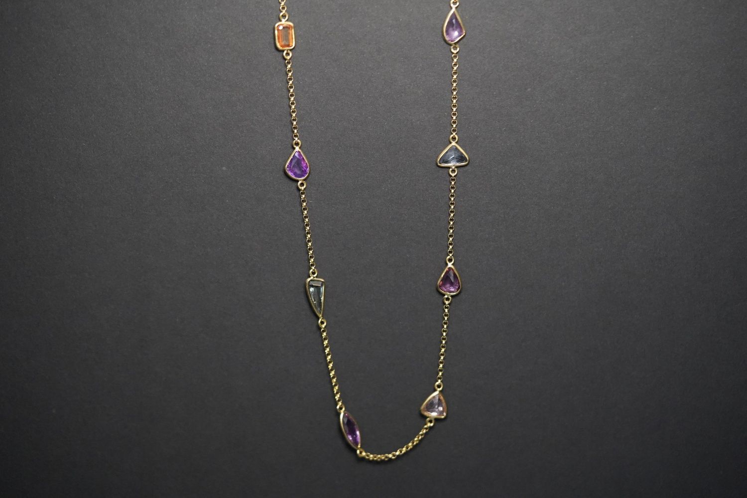 VVTT- 18KY 7.63g 6.05ctw Geometric Sapphire Necklace 16&quot;