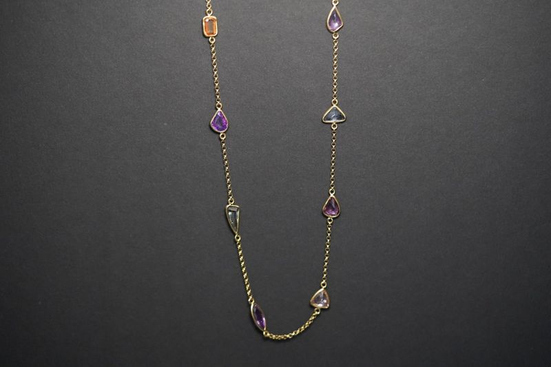 VVTT- 18KY 7.63g 6.05ctw Geometric Sapphire Necklace 16&quot;