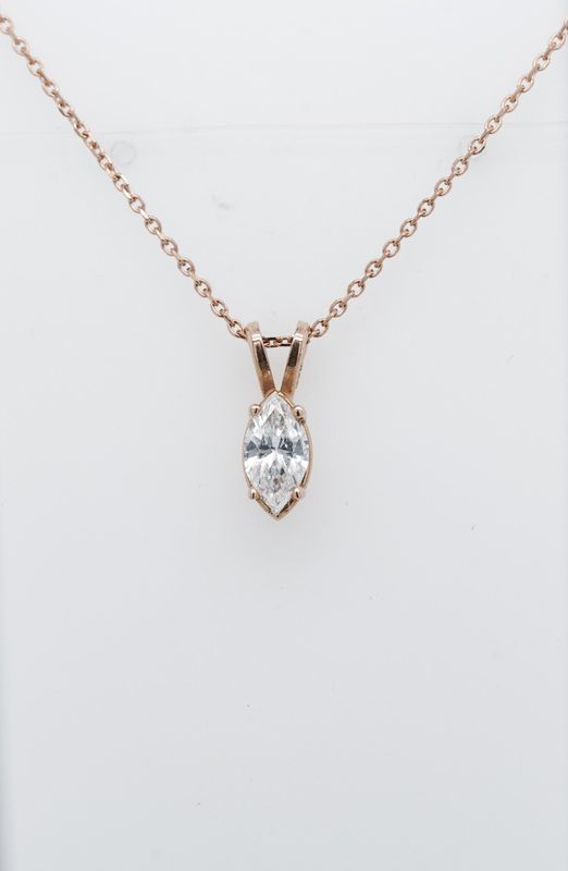 VAET- 14KR 2.53g .77ct F/VS2 Marquise Diamond Solitaire Pendant 18&quot;