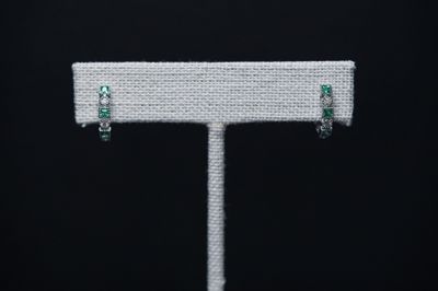 DDTX- 18KW 2.12g .36ctw Emerald &amp; Diamond Hoop Earrings