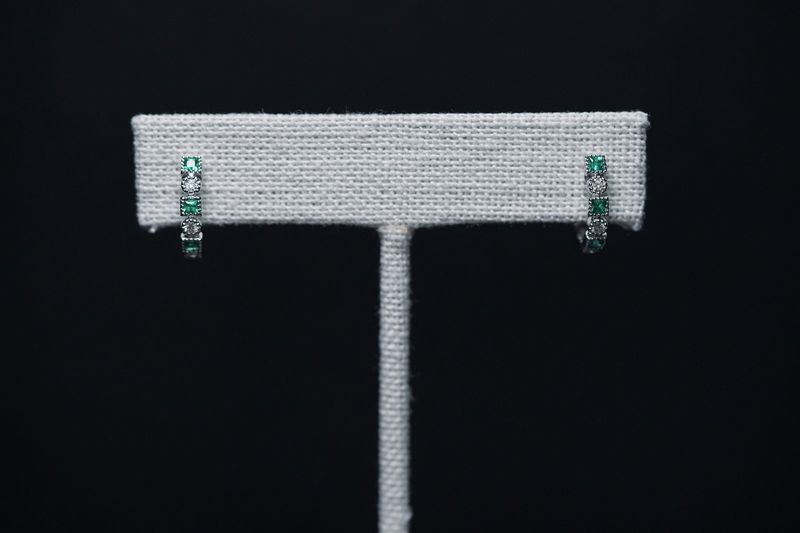 DDTX- 18KW 2.12g .36ctw Emerald &amp; Diamond Hoop Earrings