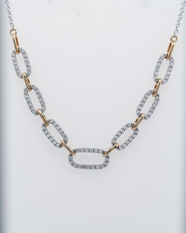 BTT- 18KWY 3.95g .43ctw Diamond Oval Link Pendant 16-18&quot;