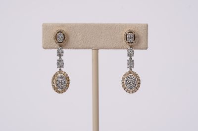 IRN- 14KWY 5.3g 1.30ctw Diamond Drop Halo Earrings
