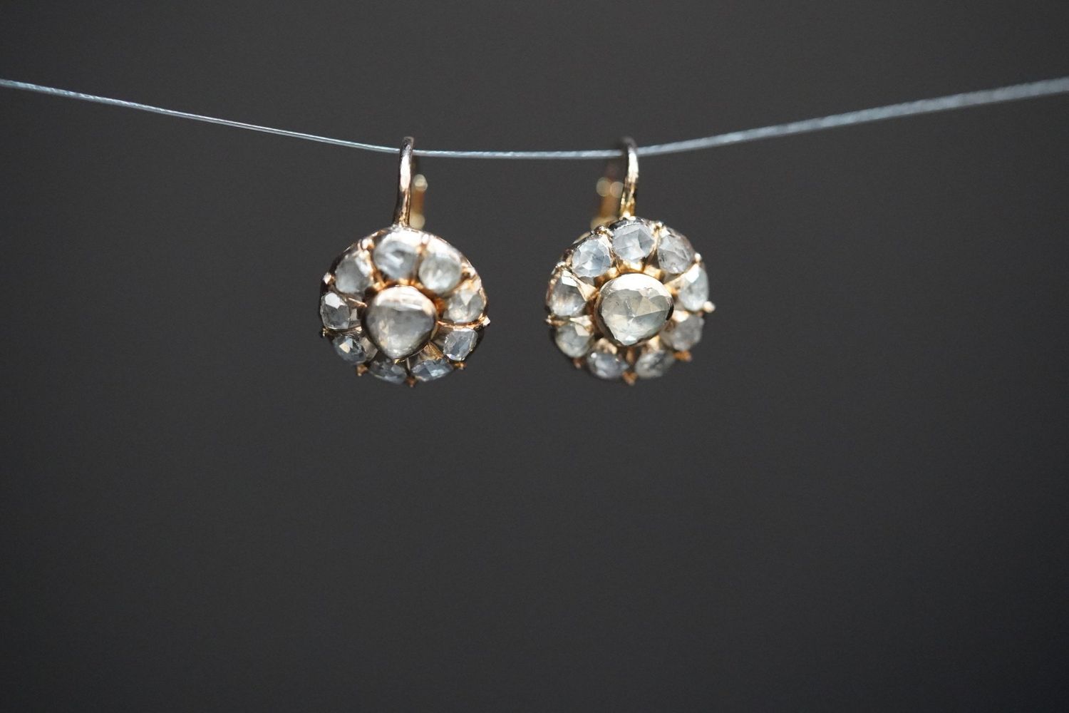 VNTT- 14KY 7.15g 2.00ctw Rose Cut Diamond Vintage Earrings