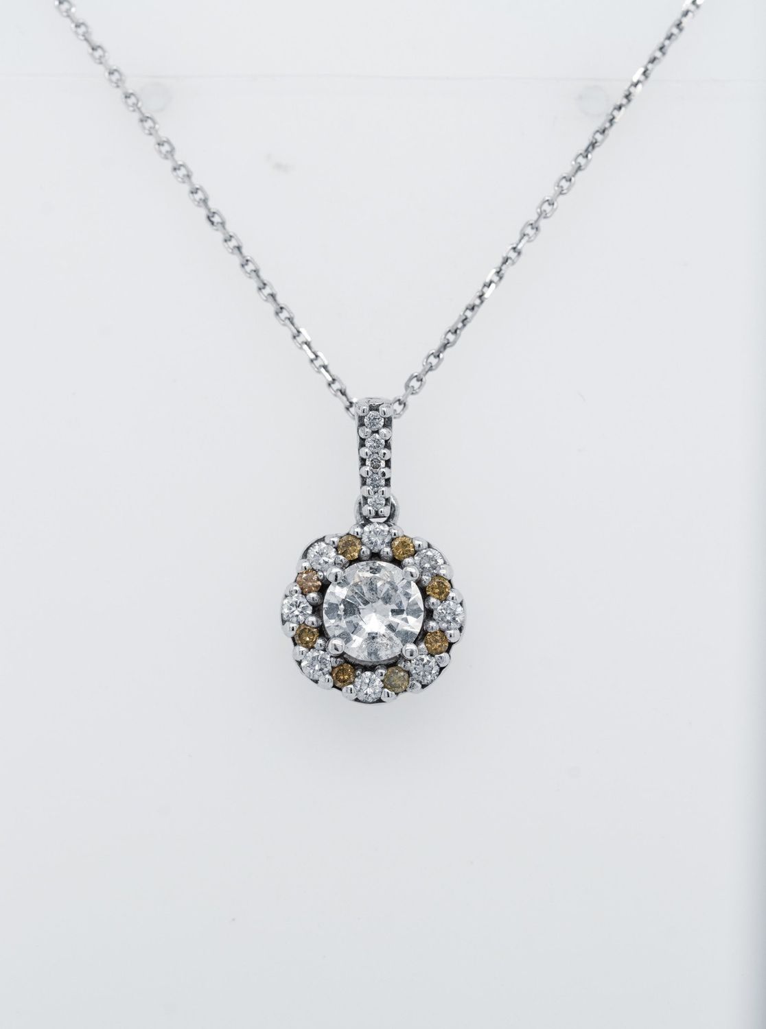 VTTT- 14-18KW/Platinum 2.9g 1.06ctw (.58ctr) H/SI2 Diamond &amp; Citrine Halo Pendant 18&quot;