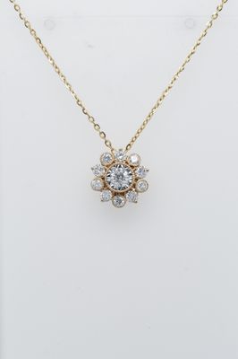 NLE- 14KY 1.80g .60ctw Diamond Halo Pendant 18&quot;