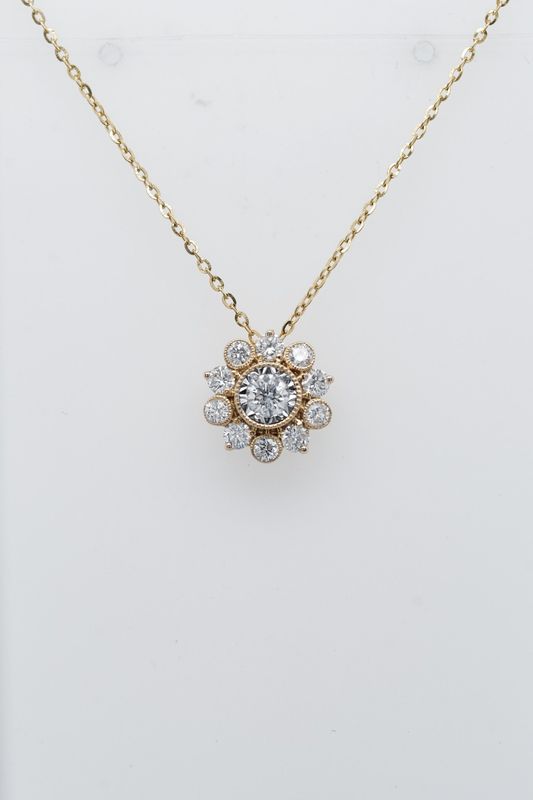 NLE- 14KY 1.80g .60ctw Diamond Halo Pendant 18&quot;