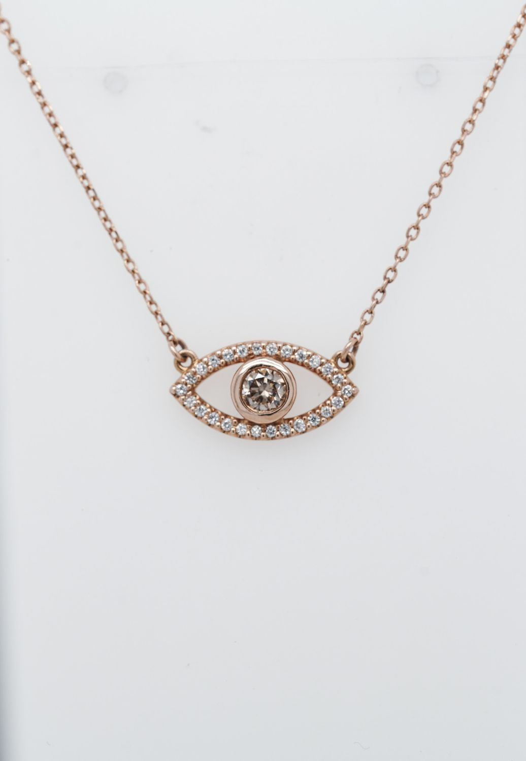 NET- 14KR 2.48g .50ctw (.25ctr) Chocolate Diamond Evil Eye Necklace 18&quot;