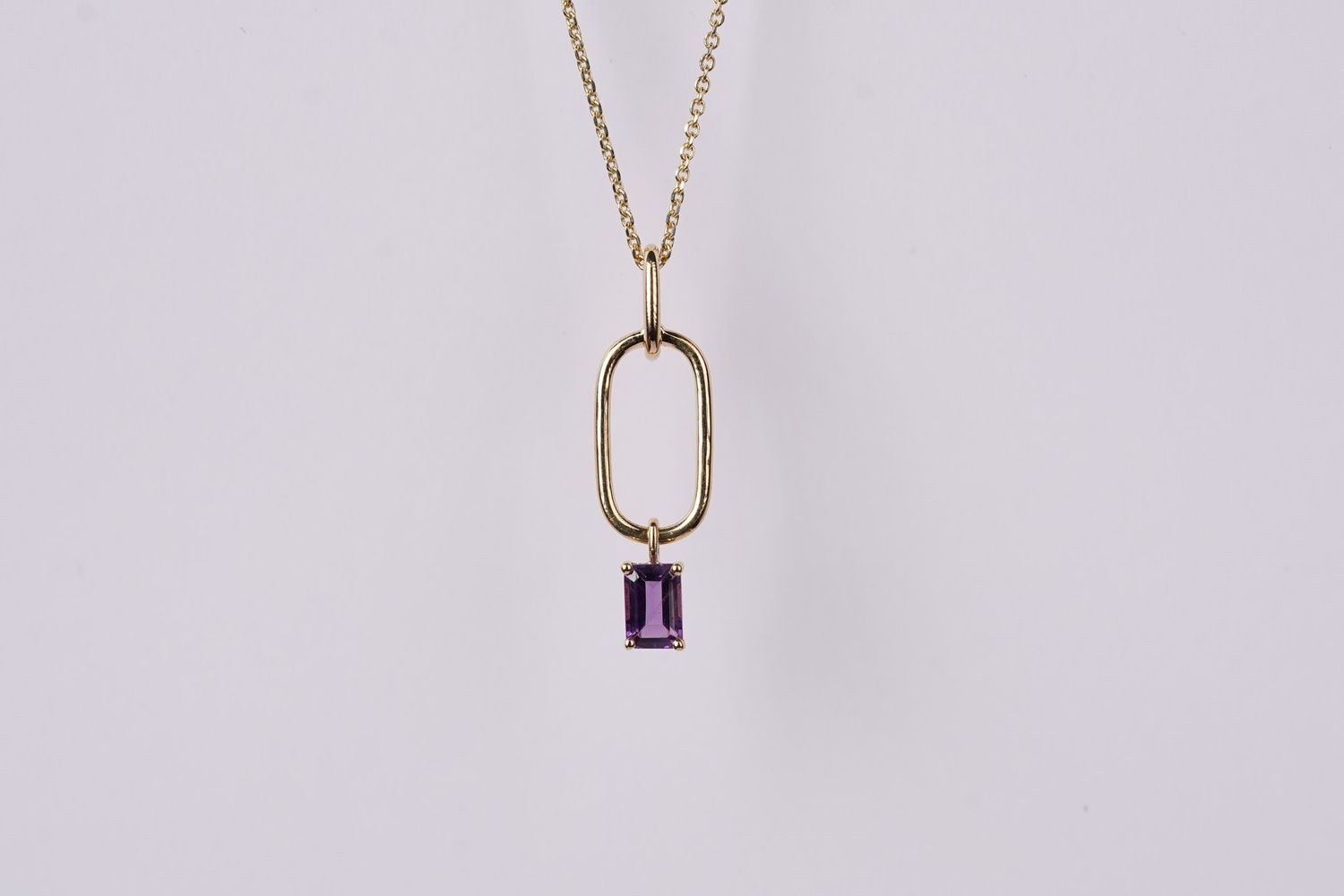 ATTX- 14KY 2.90g 6x4mm Emerald Cut Amethyst Paperclip Necklace 16-18&quot;