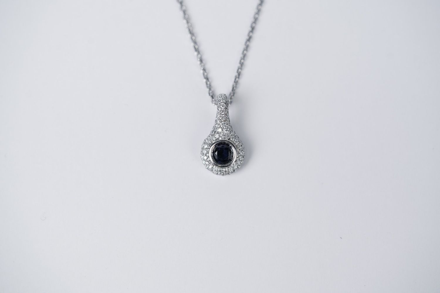 DRTX- 14KW 2.79g .68ctw (.30ctr) Sapphire &amp; Diamond Fashion Pendant 18&quot;