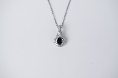 DRTX- 14KW 2.79g .68ctw (.30ctr) Sapphire &amp; Diamond Fashion Pendant 18&quot;