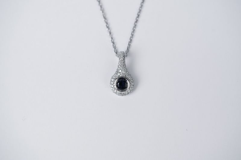 DRTX- 14KW 2.79g .68ctw (.30ctr) Sapphire &amp; Diamond Fashion Pendant 18&quot;