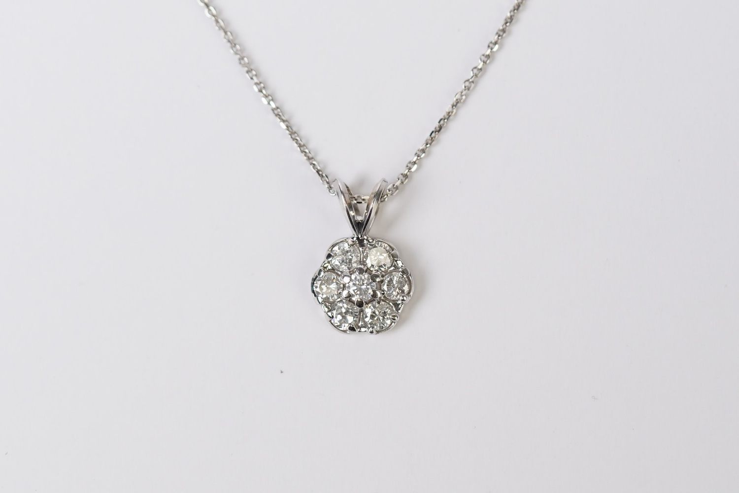 AAT- 14KW 3.01g .75ctw Old Cut Diamond Cluster Pendant 16-18&quot;