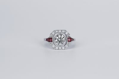 AAET- 18KW 3.73g 1.60ctw (1.24ctr) K/I2 Diamond &amp; Ruby Vintage Inspired Ring (size 7)