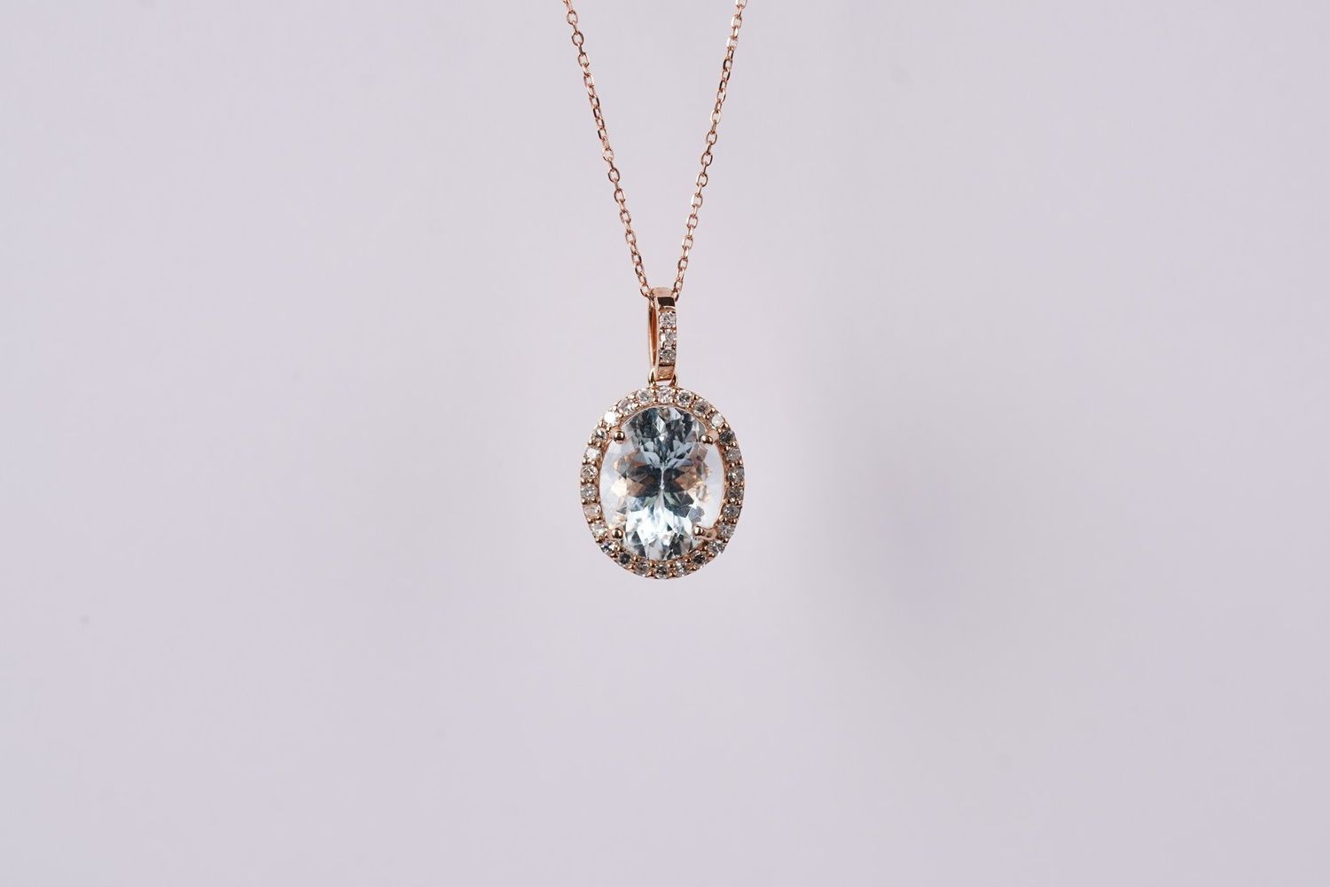 NNTX- 14KR 2.20g 2.42ctw (2.20ctr) Aquamarine &amp; Diamond Halo Pendant 16-18&quot;
