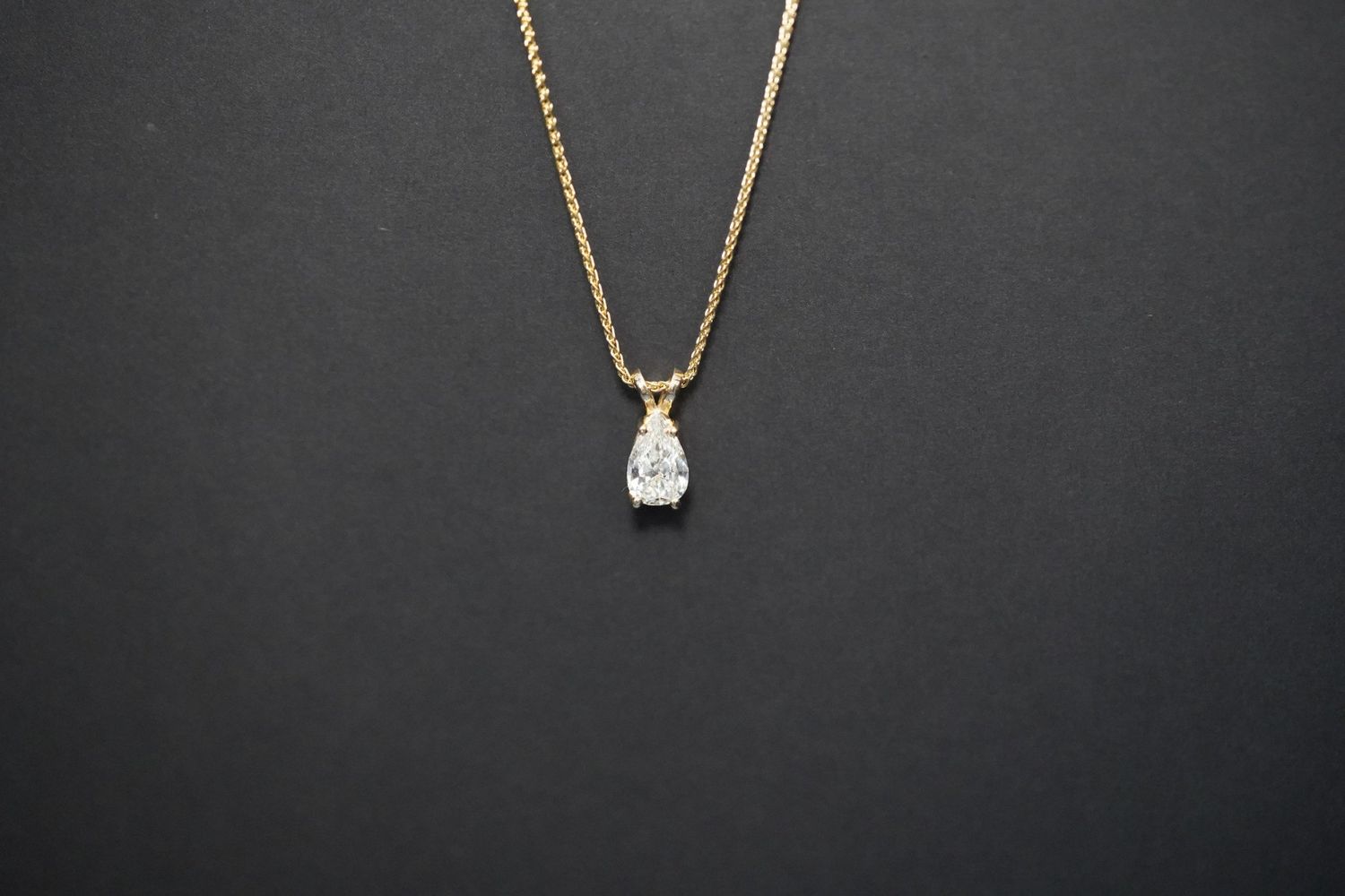 LTTX- 14KY 4.0g 1.00ct H/VS1 Pear Diamond Solitaire Pendant 18&quot;