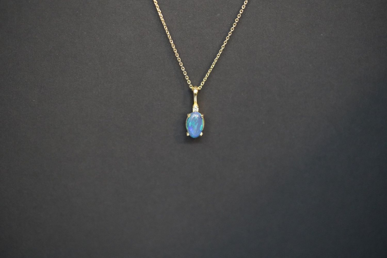 VIT- 14KY 2.84g .77ctw Blue Opal &amp; Diamond Pendant 16-18&quot;