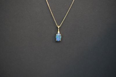 VIT- 14KY 2.84g .77ctw Blue Opal &amp; Diamond Pendant 16-18&quot;