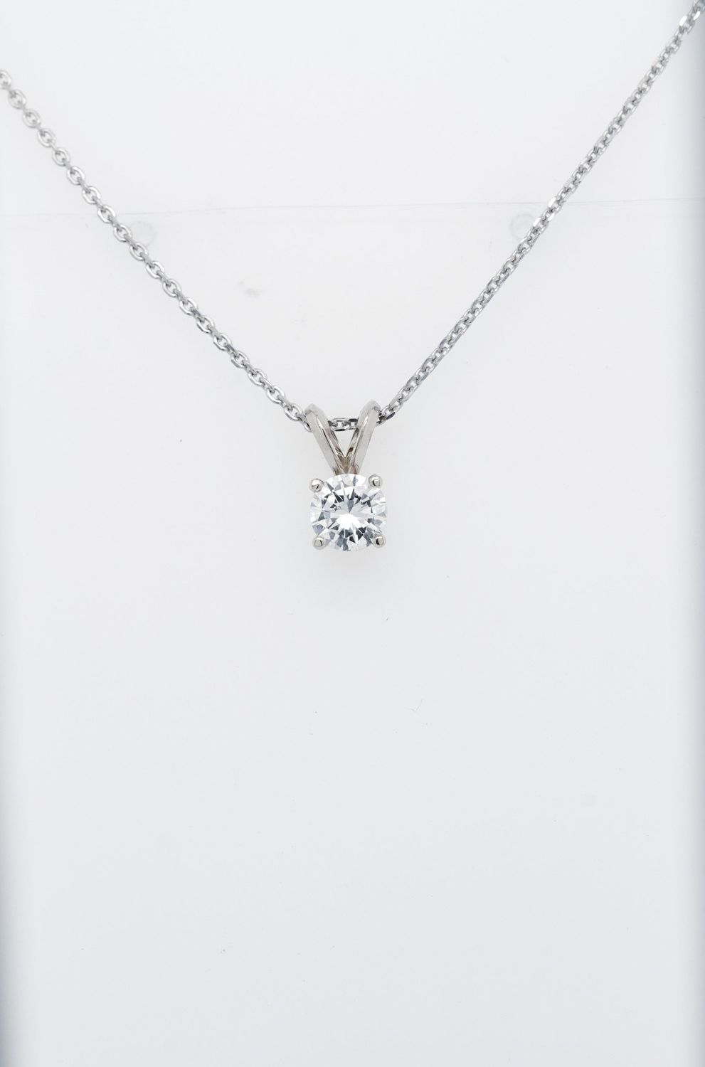 NETX- 14KW 2.33g .45ct I/SI1 Round Diamond Solitaire Pendant 16-18&quot;
