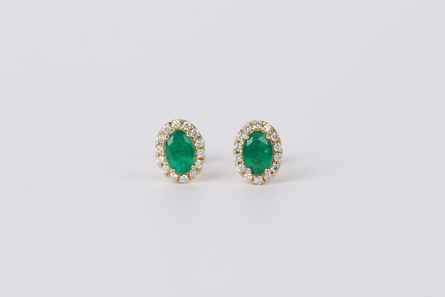 NVT- 14KY 1.30g .97ctw Emerald &amp; Diamond Halo Stud Earrings