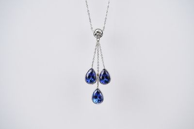DATT- 14KW 7.1g 7.80ctw Sapphire &amp; Diamond Fashion Pendant 18&quot;